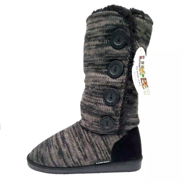 MUK LUKS Liza Knit Buttoned Oxford Ebony Marble Winter Boots Women's Size 8 - Picture 7 of 12
